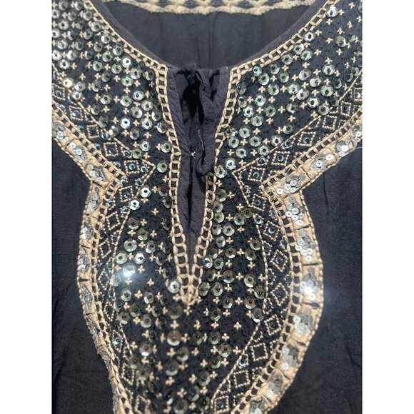 Miss June Paris Sequin Tunic Mini Dress S-XL Black Boho Y2K Embellished Smocke - Picture 7 of 16
